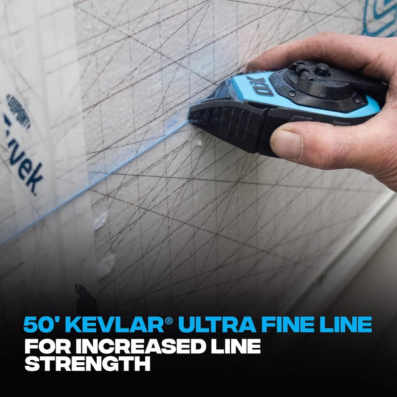 Ox Pro 50ft Precision Chalk Line Tool Value Pack - Kevlar Ultra Fine Line Blue Chalk Reel with 1.5oz Blue Powder Refill - 3:1 Gear Ratio Choclain Tiralineas Choclay - Image 4